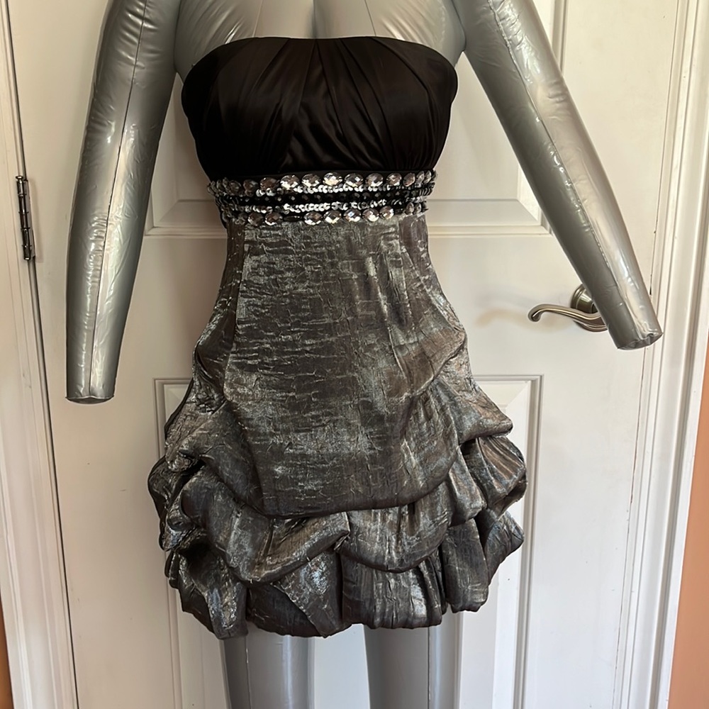 My Michelle black gray party dress strapless Sz 1 prom wedding sweet 16 mitzvah - Picture 1 of 13